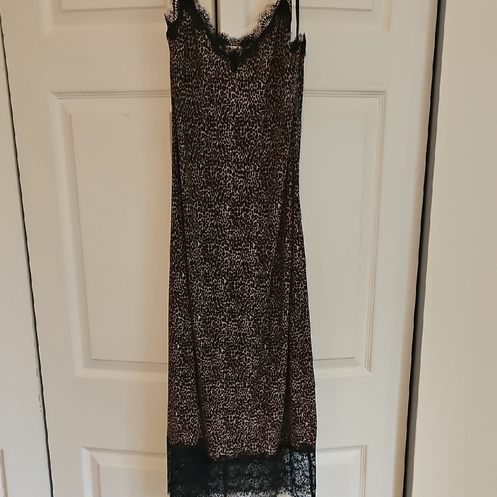 MICHAEL KORS Lifestyle Leopard and Black Lace Midi Slip Dress